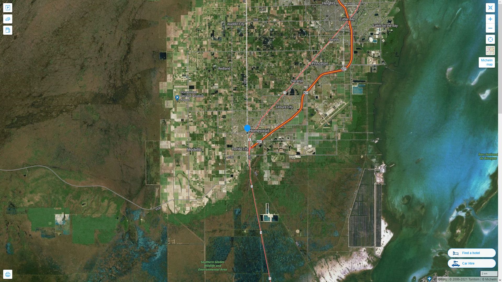 Homestead Florida Highway and Road Map with Satellite View